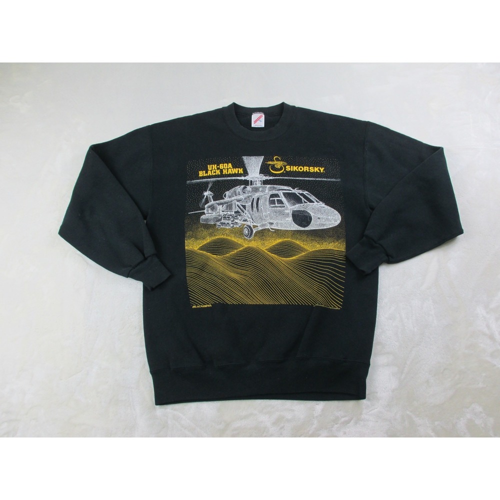 VINTAGE JERZEES Sweater Mens Extra Large Black Sikorsky UH-60A Black Hawk‎ 80s*